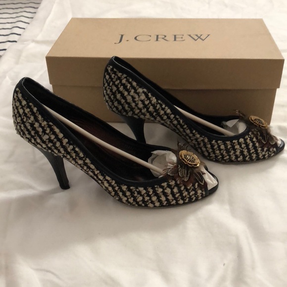 J.Crew Tweed Jeweled Peep-toe Heels - Picture 4 of 7